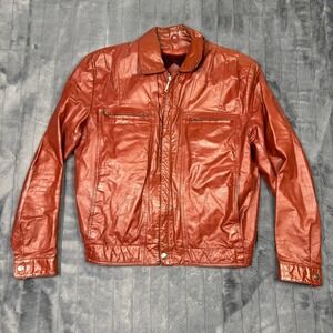 Chess King Mens Vintage 80s Red Leather Bomber Jacket Faux Fur Lined Size 40